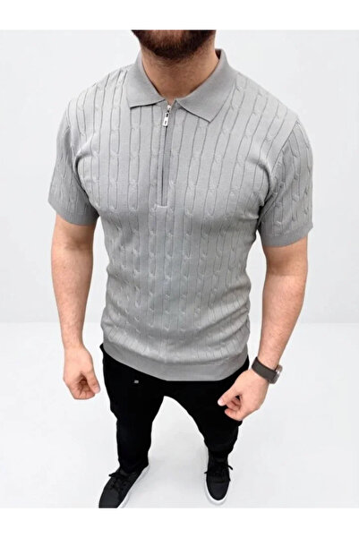 civetta Men's Summer Knitwear Hair Knit T-Shirt Short Sleeve Polo Collar Zipp...