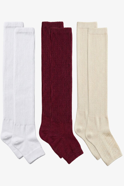 EFFE 3 أزواج من الجوارب القطنية الممزوجة بدون أصابع ونعل رفيع وطول فوق الركبة