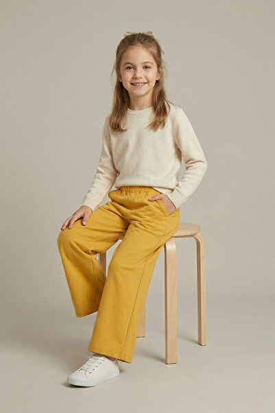 nacar çarşı Κοριτσίστικο κίτρινο παντελόνι με ελαστική μέση και φαρδιά μπατζά...