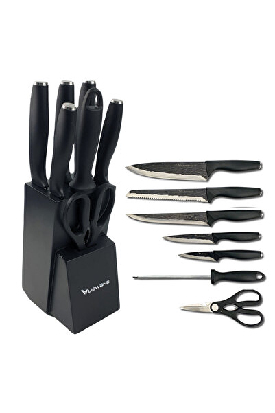 OEM 8-piece kitchen knife set with holder, scissors and sharpener, stainless ...