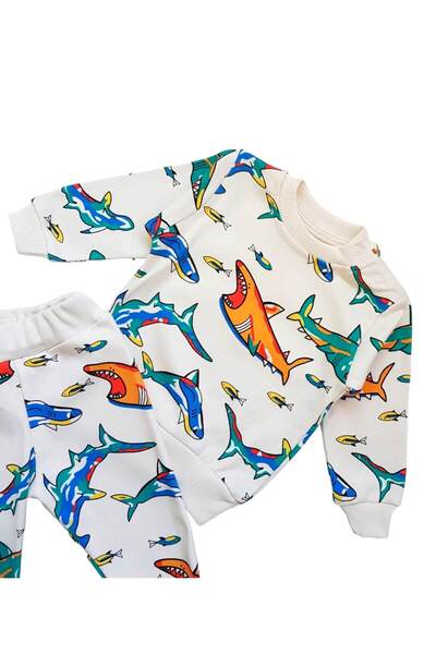 Miniworld Baby Set baieti casual din bumbac, imprimeu cu pestisori, Multicolor