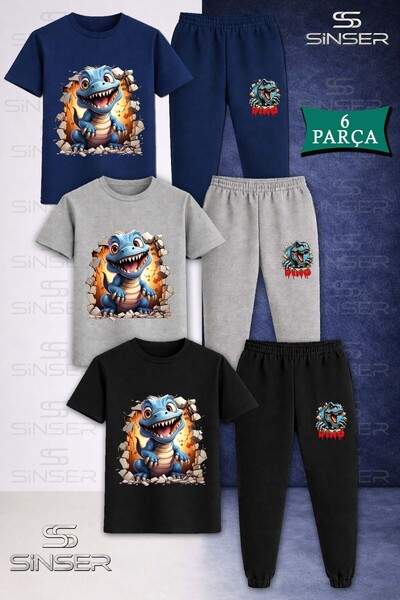 SS SİNSER Παιδικό Unisex Σετ φούτερ και μπλουζάκι 3 τεμαχίων DINOSAUR BLUE MA...