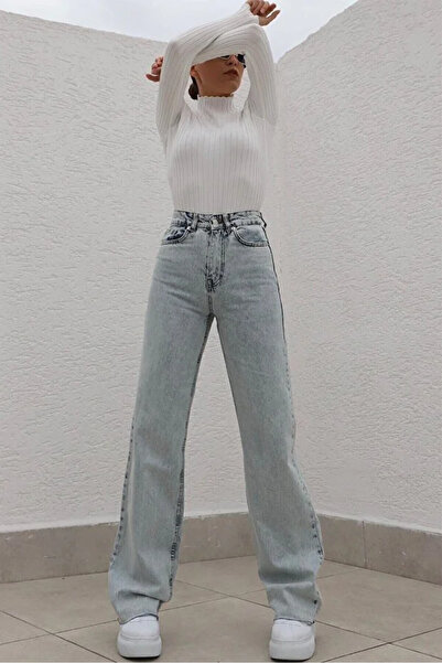 ArVib جينز نسائي أزرق فاتح بخصر مرتفع - دينيم بقصة مريحة