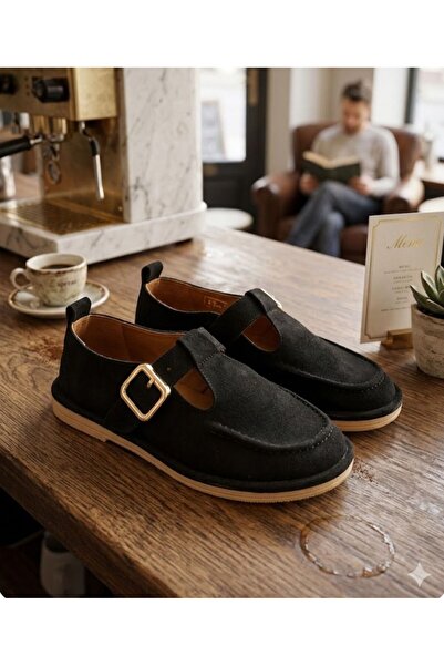 Daloğlu Μαύρα γυναικεία παπούτσια μπαλαρίνας με αγκράφα από σουέντ για καθημε...