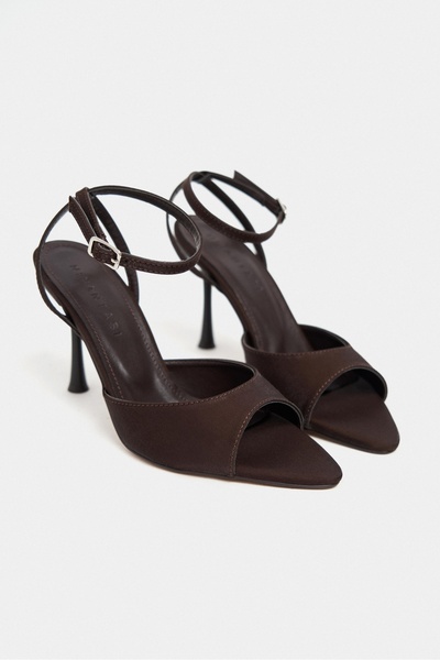 NİŞANTAŞI SHOES Tania Brown Satin Ankle Belt Detailed Women's Thin Heeled Shoes