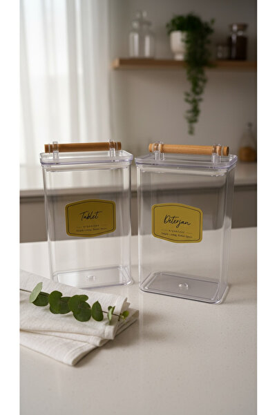 zezedesing Δοχείο αποθήκευσης απορρυπαντικών και ταμπλετών με ξύλινη λαβή, ορ...