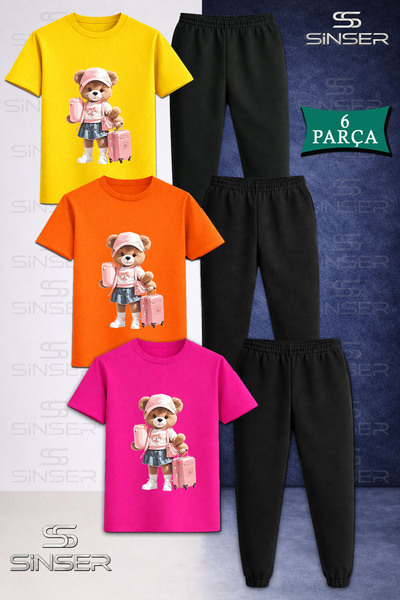 SS SİNSER Set de trening unisex pentru copii, cu tricou imprimat cu ursuleț ș...