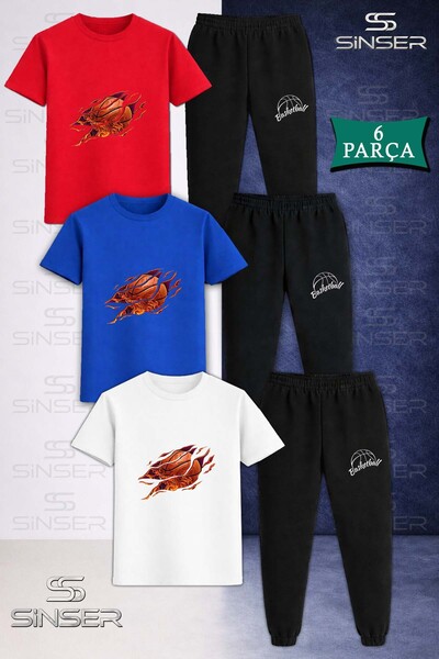 SS SİNSER Παιδικό Unisex Σετ Φούτερ και Μπλουζάκι 3 τεμαχίων BASKET FLAME TOP