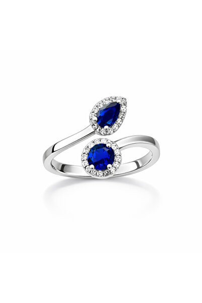 KLAZOJEWELRY 925 Ayar Gümüş Rodyum Kaplama Modern Tasarım Safir Yüzük
