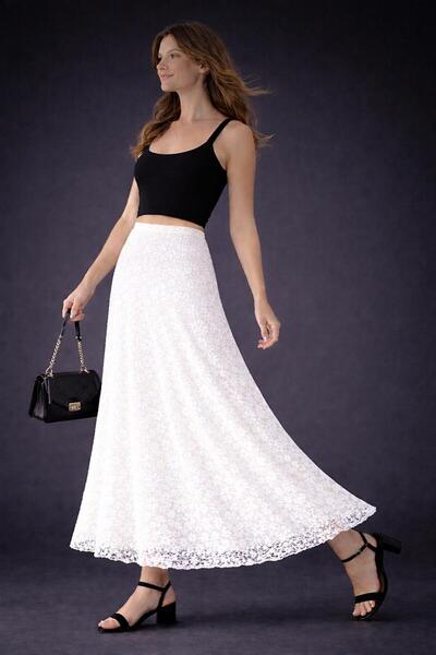 SHEBARA Lace High Waist Elastic Comfortable Skirt