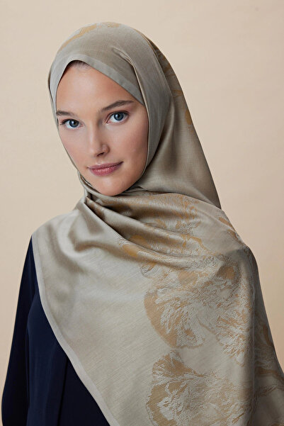 Maisa Jade Modal Silk Jacquard Shawl 70*200 cm - Dark Beige