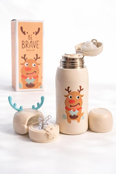 TERMOS for children with silicone straw, cute reindeer design, leak-proof lid...