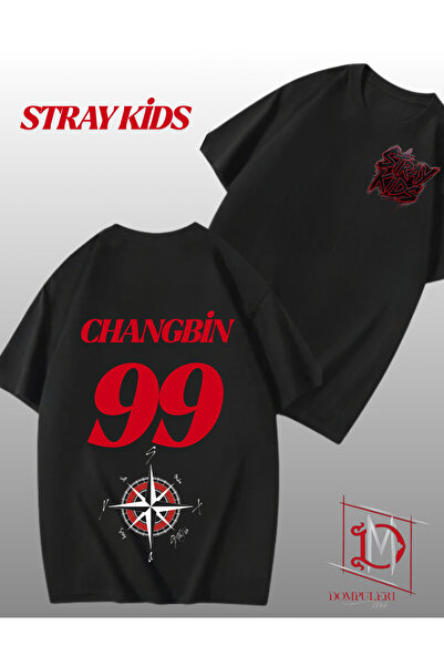 dompulerimoda Stray Kids Changbin Printed Oversize Black T-Shirt