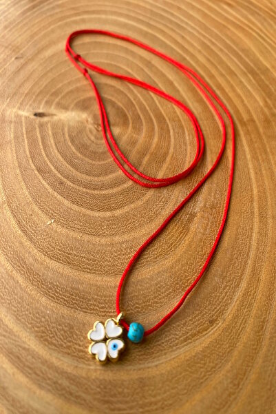 Shepidi Red String Clover Object Necklace for Luck and Abundance