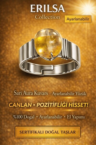 Erilsa Certified Yellow Aura Quartz Ring Natural Gemstone Adjustable Handmade...