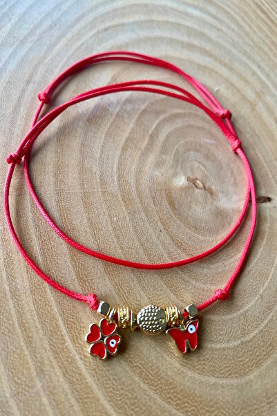 Shepidi 2-Pack Butterfly Clover Fish Gold Figured Red String Bracelet