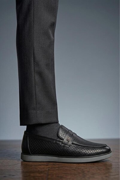 DETECTOR Airy-Soft - Perforated Genuine Leather Anthracite Sole Men's Shoes M...