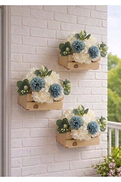 PAKETA 3'lü Set Dekoratif Işıklı Ahşap Duvar Saksısı - LED Ortanca Aranjmanlı...