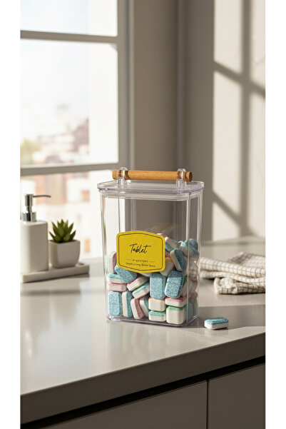 zezedesing Cutie pentru tabletă cu mâner și capac din lemn, 2000 ml, organiza...