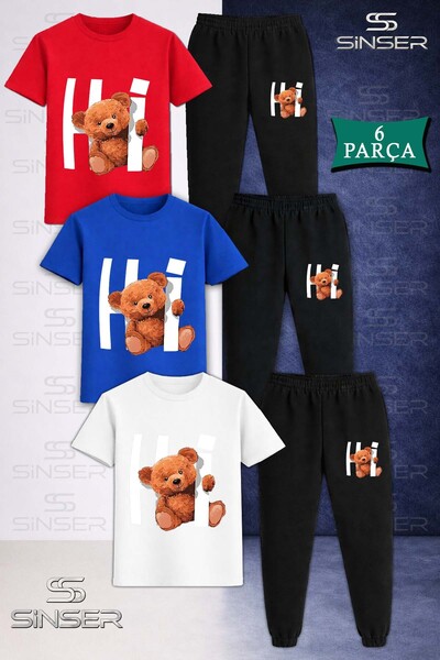 SS SİNSER Παιδικό Unisex Σετ φούτερ και μπλουζάκι 3 τεμαχίων με σχέδιο αρκουδάκι