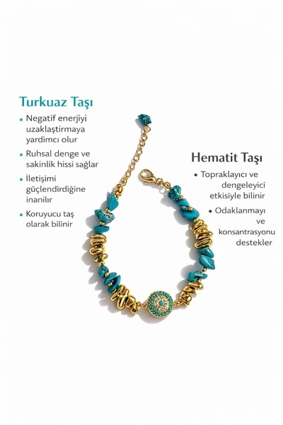 Solare Accessories Turkuaz Taşlı Hematit Bileklik – Şans ve Denge Bilekliği