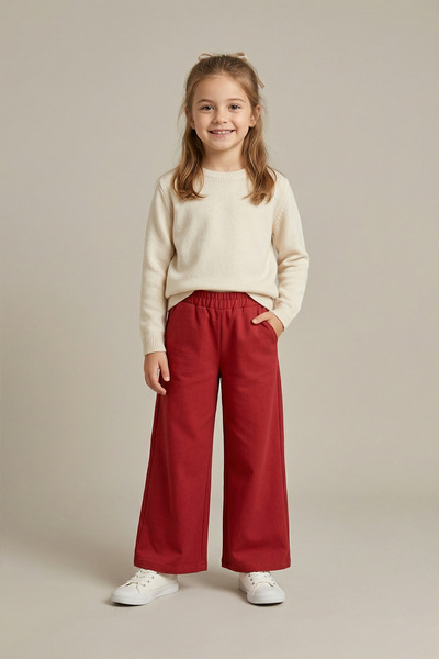 nacar çarşı Κοριτσίστικο κόκκινο παντελόνι με ελαστική μέση και φαρδιά μπατζά...