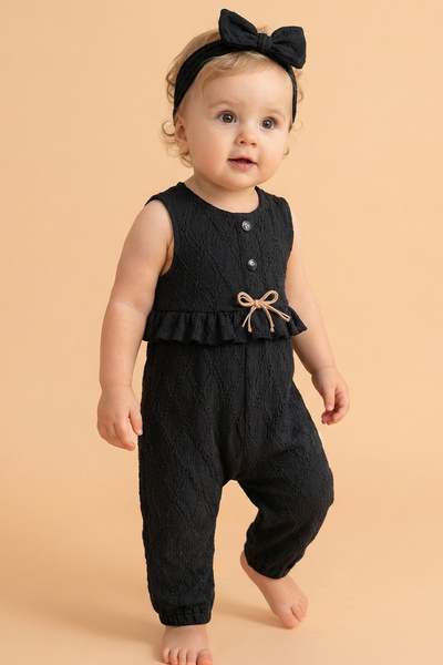 Tuabella 100% Cotton Buttoned Lace Baby Girl Bandana Romper