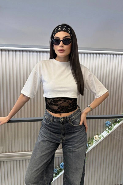 oshebu Women's Lace Bottom Modern Crop Set