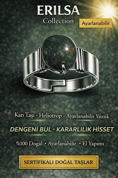 Erilsa Certified Bloodstone Heliotrope Ring Natural Gemstone Adjustable Handm...