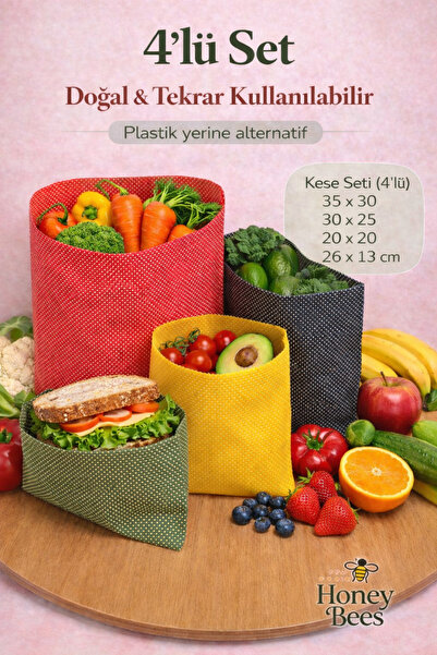 Home Wax-Coated Food Storage Bags Set of 4 Natural Reusable Alternative to Pl...
