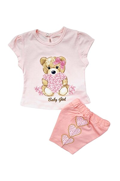 Miniworld Baby Set fetite 2 piese din bumbac, Baby girl, model cu ursulet, Roz
