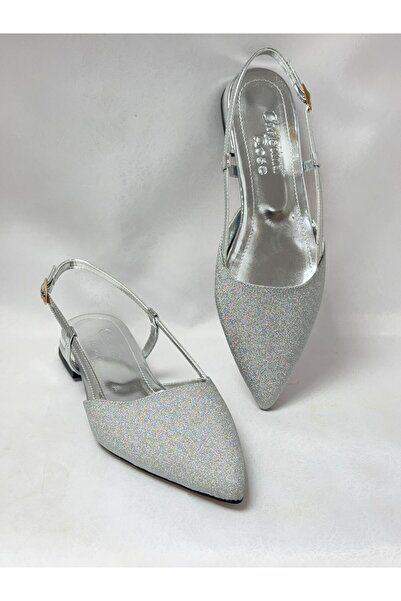 LALEZAR AYAKKABI Ll2711 Large Size Shiny Material Silver Color Heel Covering ...