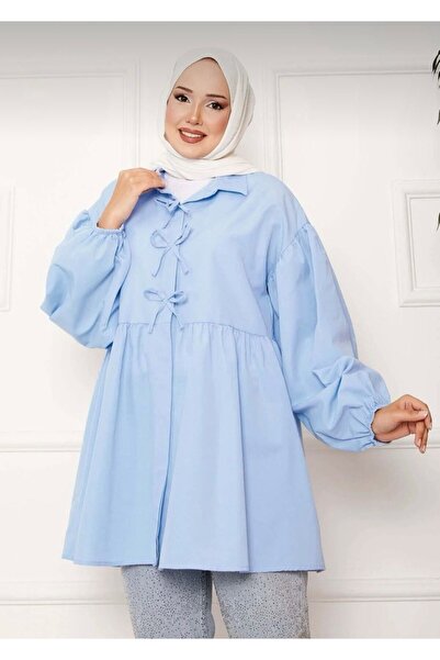 KEVRA Balloon Sleeve Bow Tie Detail Shirt