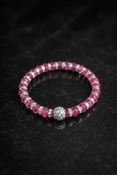 LuneraBag Premium Pink Crystal Stone Women's Bracelet – Elastic Stylish Design with Shiny Stone Detail