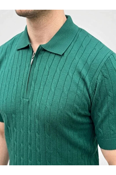 Savira Men's Summer Knitwear Hair Knit T-Shirt Short Sleeve Polo Collar Zippe...