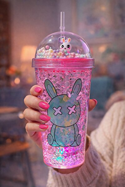 BiTon Toptan زجاجة مياه مع شفاطة بتصميم أرنب، مظهر ثلجي، مزودة بإضاءة LED، سع...