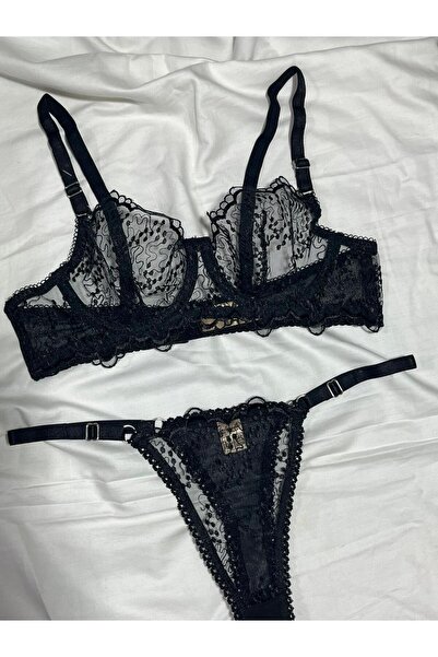 mendoza store Black Drop Patterned Baby Brode Bra Set