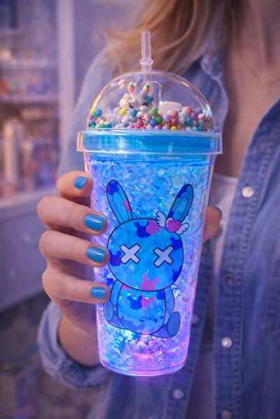 BiTon Toptan زجاجة مياه على شكل أرنب مع شفاطة ومظهر زجاجي مثلج وإضاءة LED سعة...