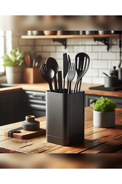 ÇAKRA Rectangular Matte Black Kitchen Utensil Cutlery Stand