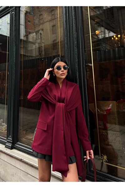 Celiora Premium Oversize Blazer Jacket with Shawl Collar and Draped Tie Detail