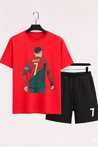 MAGORS RONALDO BASKILI %100 PAMUKLU BİSİKLET YAKA ÇOCUK TSHIRT-ŞORT İKİLİ TAKIM