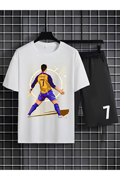 MAGORS RONALDO BASKILI %100 PAMUKLU BİSİKLET YAKA ÇOCUK TSHIRT-ŞORT İKİLİ TAKIM