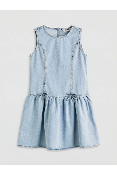 LC Waikiki LCW Kids Mavi Λεπτομέρεια με φιόγκο Κοριτσίστικο τζιν φόρεμα