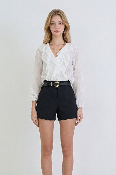 bacc Black Wide Belted Woven Mini Shorts