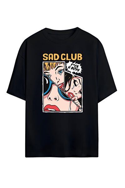 STİL-X Μπλουζάκι Sad Club με στάμπα, Unisex, 100% βαμβακερό, Oversize