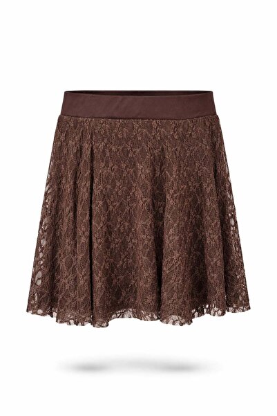 5in1Canpolat Brown Lace Mini Skirt 30915