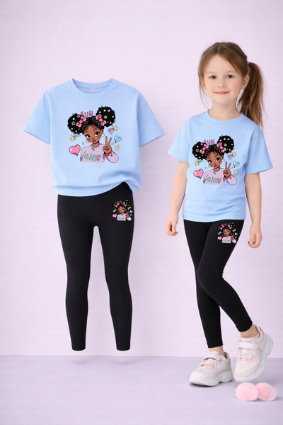 VODEXA Girl's T-Shirt Leggings Set 100% Cotton Flexible Comfortable Casual Sp...