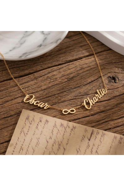 Soleildor 925 ayar Orijinal Gümüş Kişiye Kadın Özel Gold Takı 3 Font ile İki ...