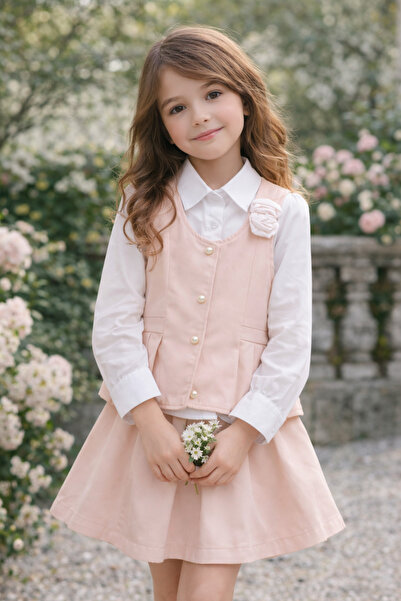 Little Baby Vestă pentru fete cu model brodat, fustă și cămașă, set 3 piese (...