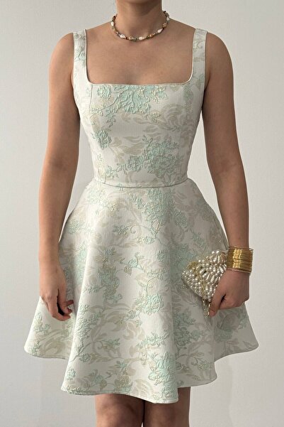 LOKADI Poles Square Collar Jacquard Princess Model Mini Dress